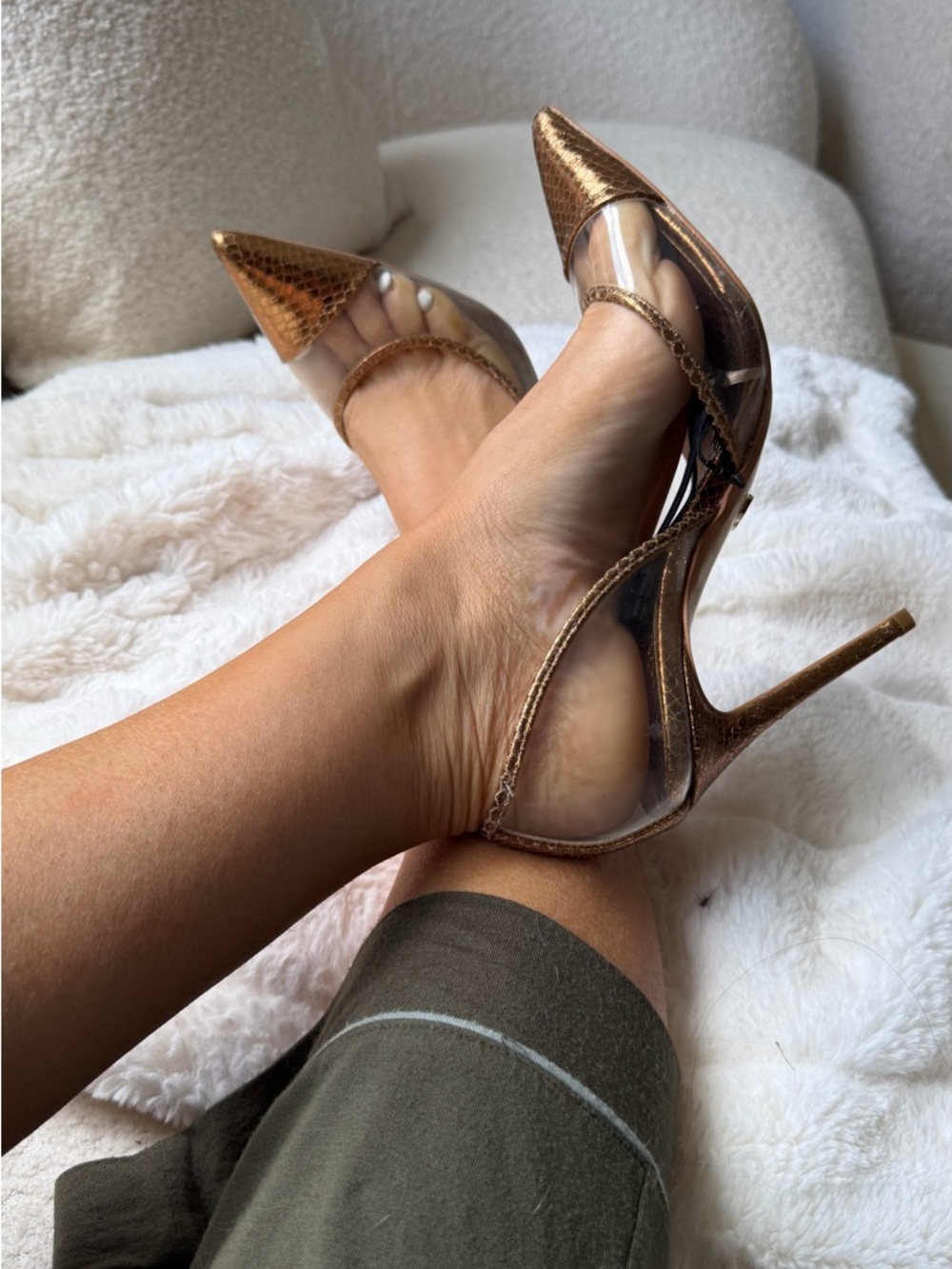 Zara Clear PVC Stiletto Pumps with Metallic Bronze Accents